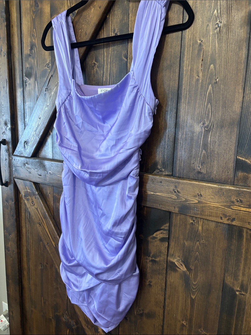 Storia Lavender Ruched Satin Slip Dress